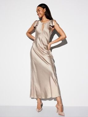 NWT-The Occasion by Old Navy -Flutter Sleeve Keyhole Satin Maxi Dress-Sz XL Tall